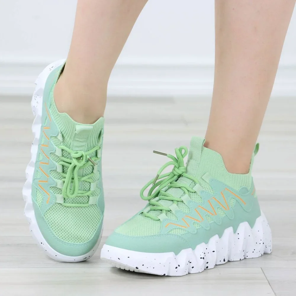 Mint Green Fashion Chunky Heel Sock Sneakers Shoes Slip Ons - Picture 10 of 13